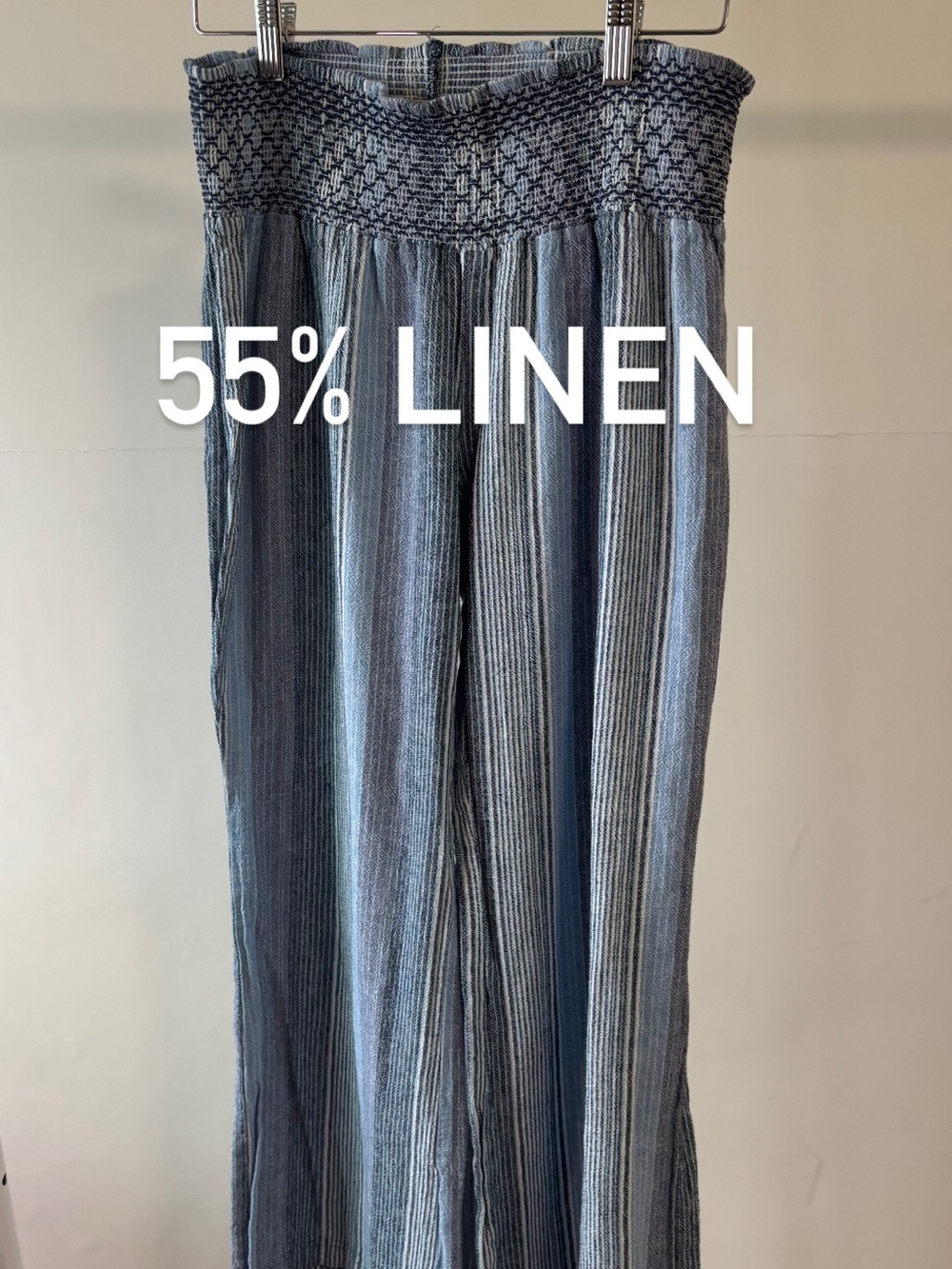 SO Low-Rise Blue Striped Wide Leg Pants | 55% Linen